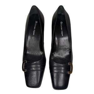 Etienne Aigner Black Leather Block Heel Pumps 8.5